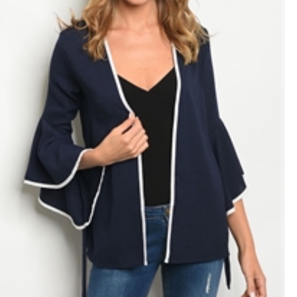 Navy Open Front Kimono Cardigan - Picture 7 of 8